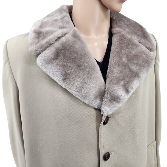 Vintage London Fog Mens Beige Overcoat With Faux Fur, Men's 44L - Picture 1 of 12
